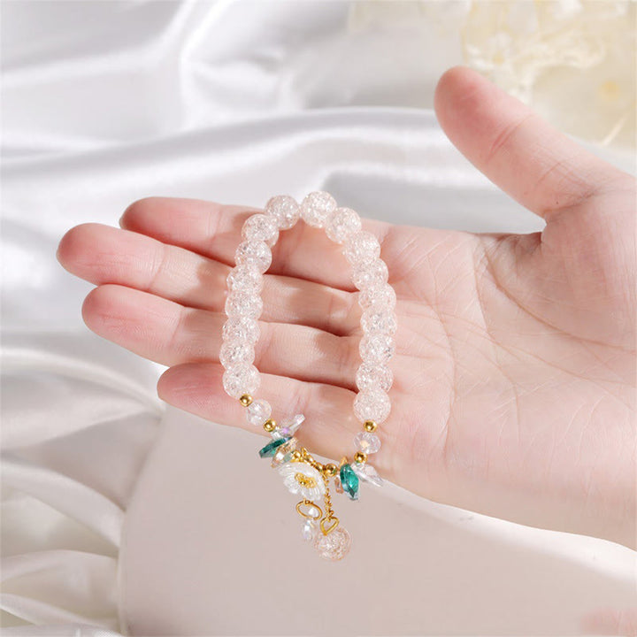 Buddha Stonesのシンプルなデザインの花のチャームガラスビーズブレスレット