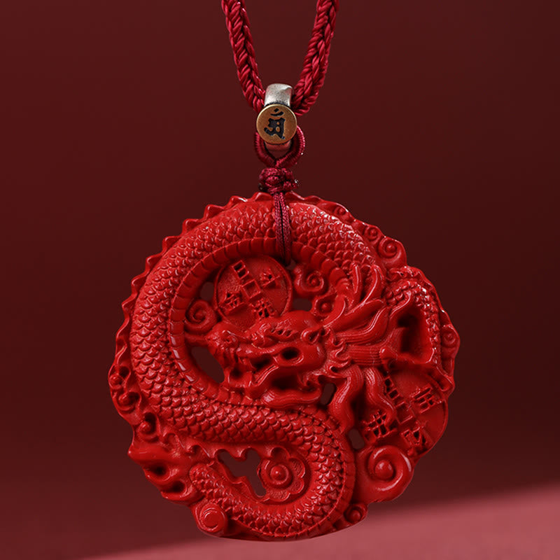 龍の年Buddha Stones925スターリングシルバー 天然辰砂 銅貨 幸運のネックレスペンダント