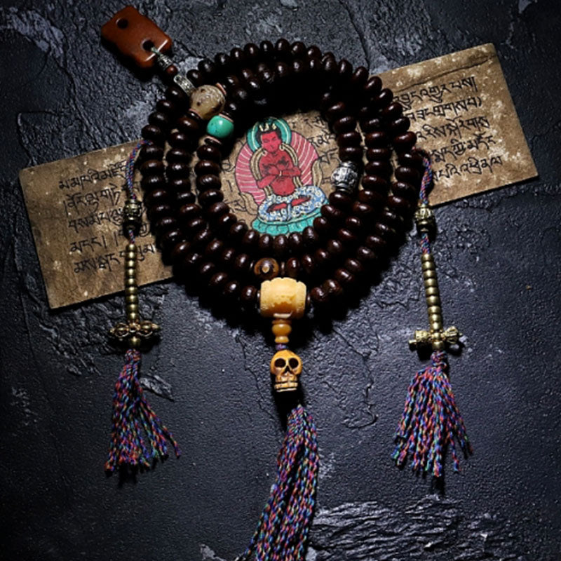 チベットBuddha Stones108 個入りMalaビーズ 紫菩提樹 八卦金剛杵 縁起物 ブレスレット