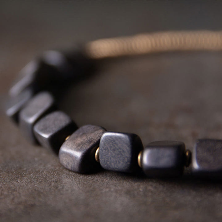 Buddha Stonesチベット黒檀木銅平和ダブルラップブレスレット