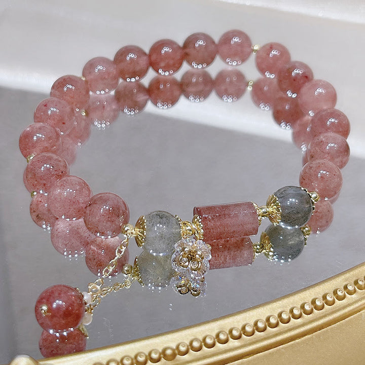 Buddha Stonesナチュラルストロベリークォーツ ムーンストーン ラブブレスレット