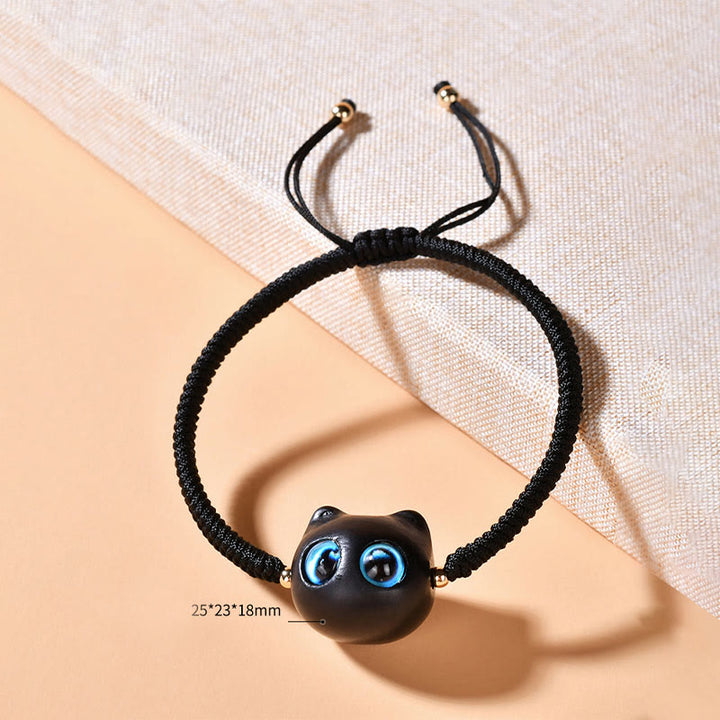Buddha Stones、黒檀、猫の頭の模様、平和、キングコングの結び目、編み込みブレスレット - image 21