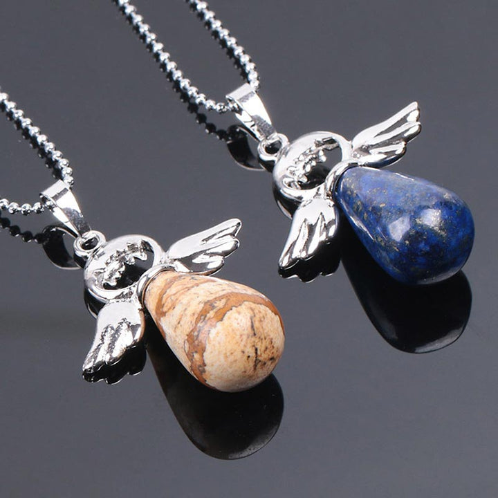 Buddha Stonesの小さな天使の羽根天然水晶の幸運のネックレスペンダント
