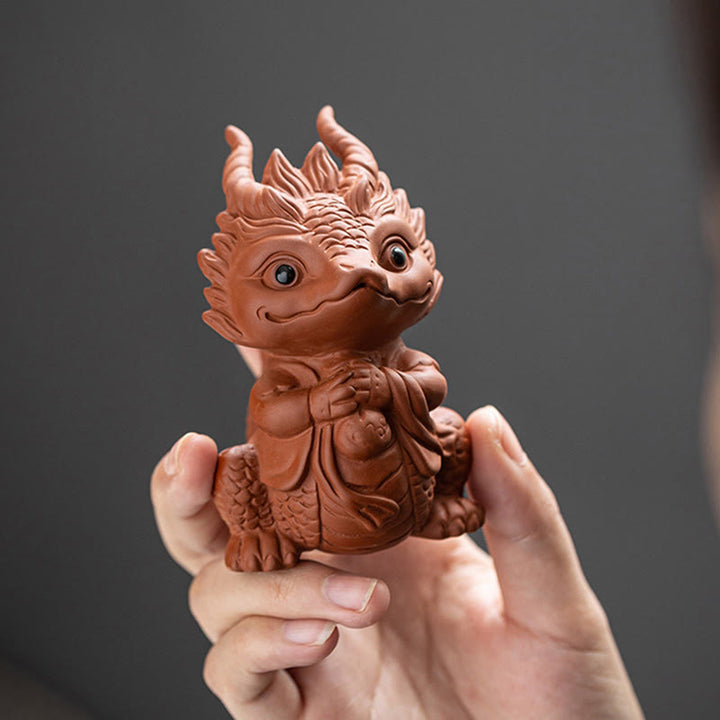 Buddha Stones幸運 龍 富 茶 ペット 紫 粘土 置物 装飾 - image 11