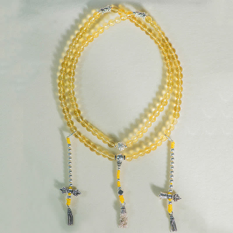 Buddha Stones 108Malaビーズ 925 スターリングシルバー 天然シトリン 赤瑪瑙 白翡翠 繁栄のチャームブレスレット