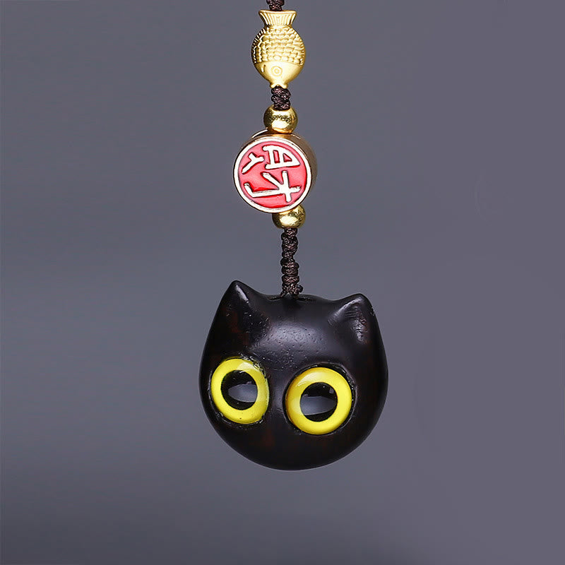 Buddha Stones緑 白檀 ミニ かわいい 動物 ウサギ 猫 鹿 クジラ 繁栄 携帯電話 吊り下げ 飾り - レッドサンダルウッドイエローアイズキャット - image 5