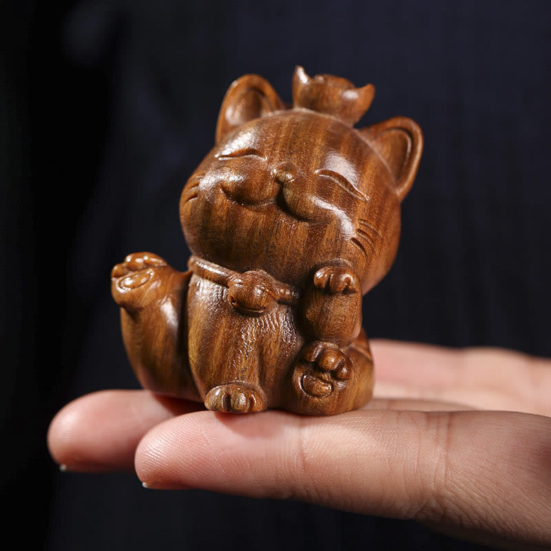 Buddha Stonesミニグリーンサンダルウッドインゴットラッキーキャット彫刻平和デスクデコレーション - image 10