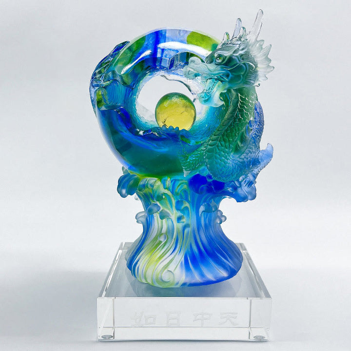 Buddha Stones手作り 青龍 琉璃 クリスタルアートピース 成功の守護 自宅 オフィス 装飾 - ミディアム 11.8*11.8*24.5cm/4.65*4.65*9.65インチ - image 8