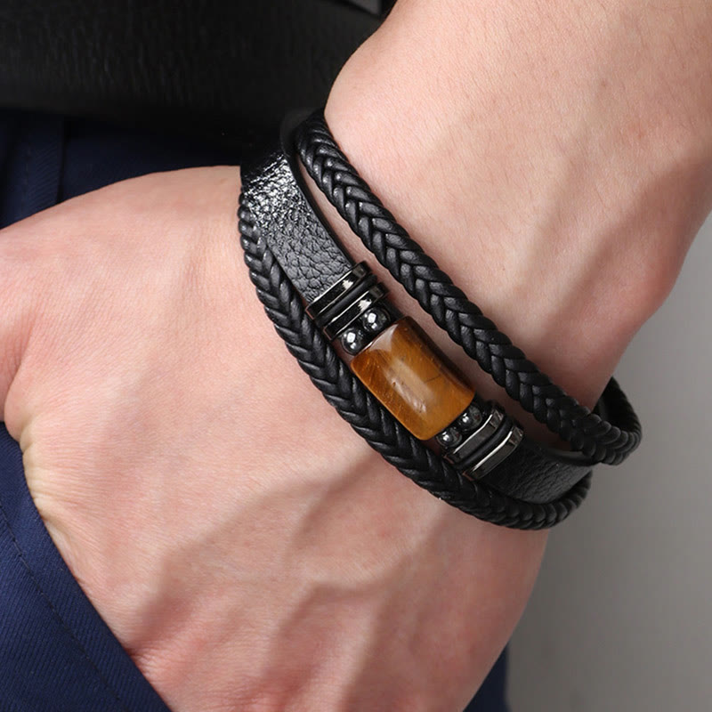 Buddha Stonesタイガーアイ パワー マグネットバックル マルチレイヤーレザーブレスレット - image 3