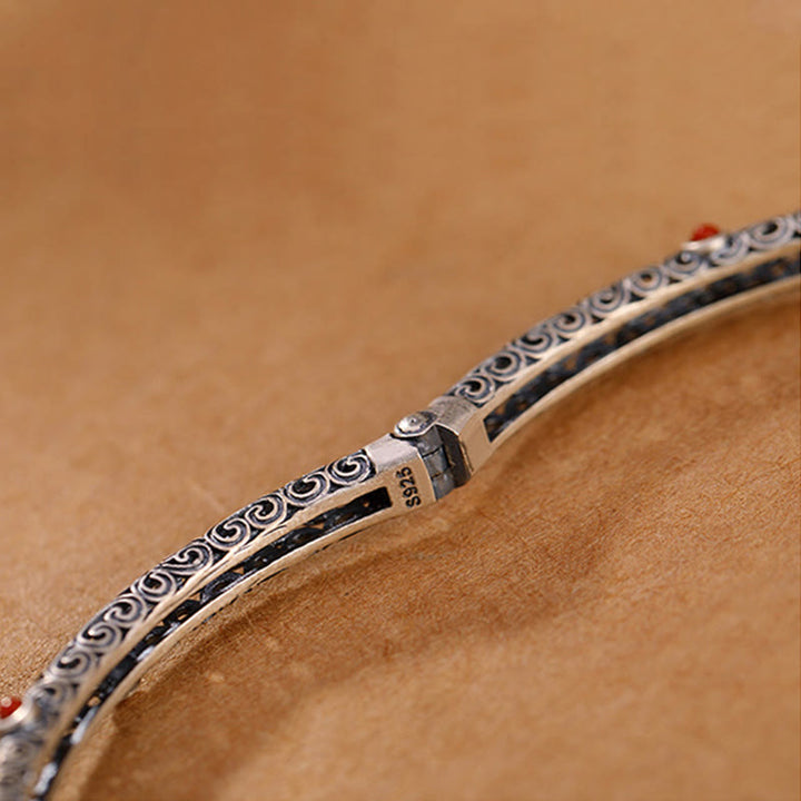 ヴィンテージ唐代の花模様彫刻赤瑪瑙銅製幸運ブレスレットバングル - image 12