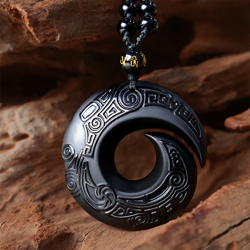 Buddha Stones天然黒曜石 アイスオブシディアン 強さのネックレスペンダント
