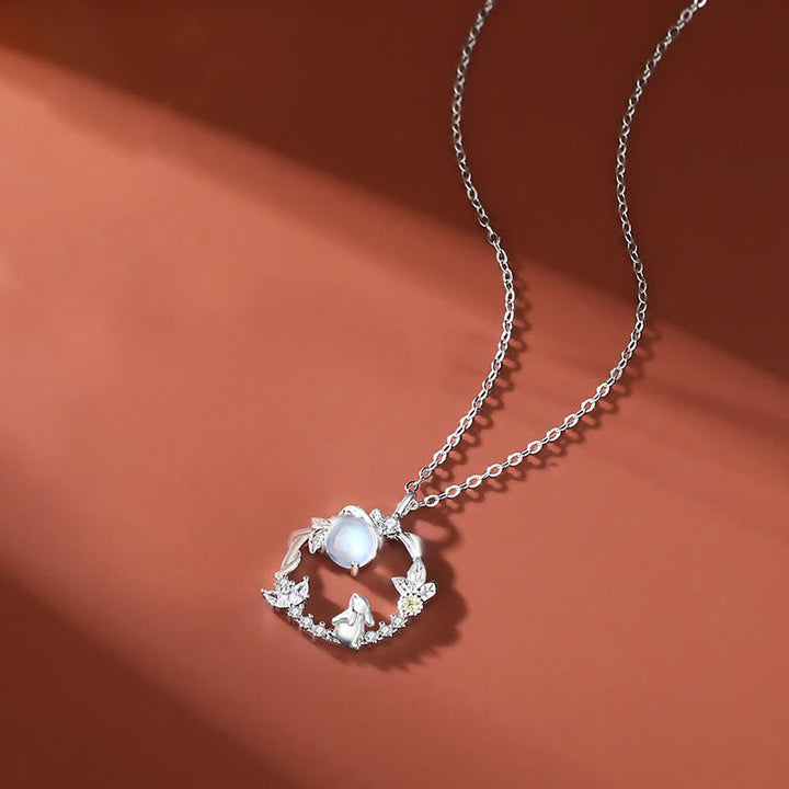 925スターリングシルバー 卯年 ムーンストーン 月 フラワーパターン ネックレス ペンダント ブレスレット イヤリング - ネックレス - 銀 - image 5