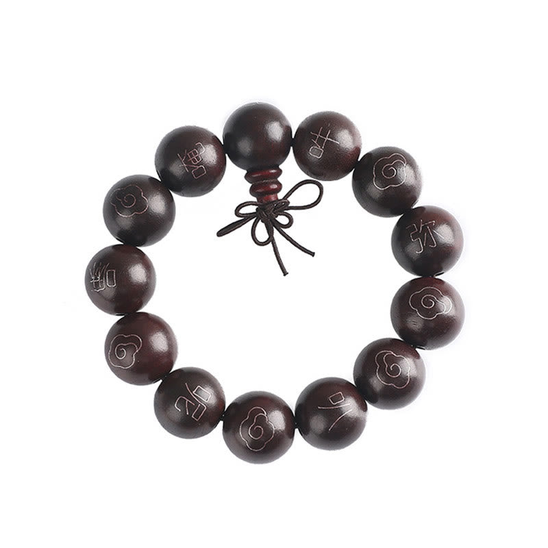 Buddha Stones925 スターリングシルバー 象嵌小葉 赤白檀Om Mani Padme Humキャラクター 縁起の良い雲 保護ブレスレット