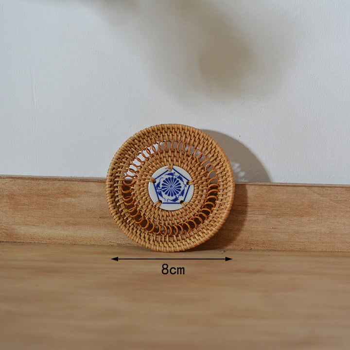 陶器の花柄ラタンカップマットティーカップコースター - 8cm 陶器コースター - image 2