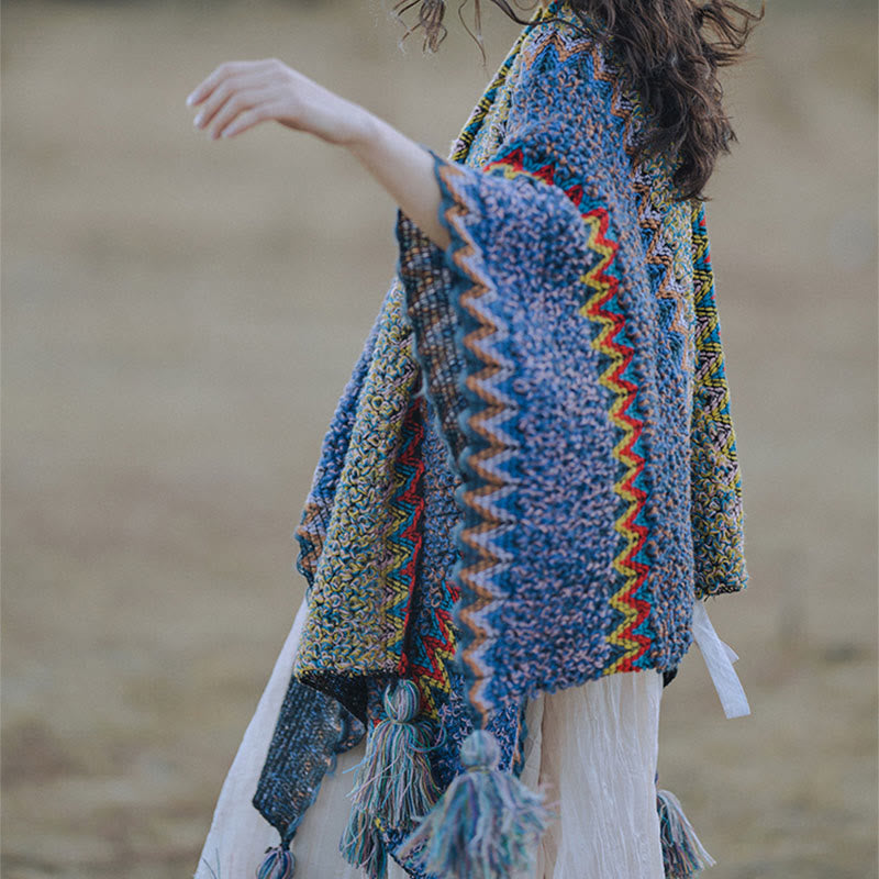 Buddha Stonesチベットショール 柔らかく暖かいニットマント 冬用チベットタッセルスカーフ - image 2