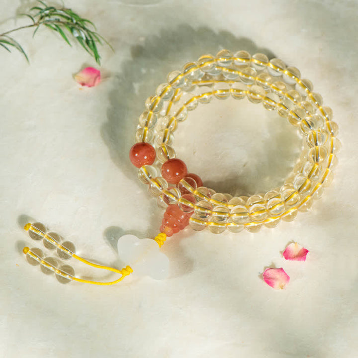 Buddha Stones 108Malaビーズ 925 スターリングシルバー 天然シトリン 赤瑪瑙 白翡翠 繁栄のチャームブレスレット