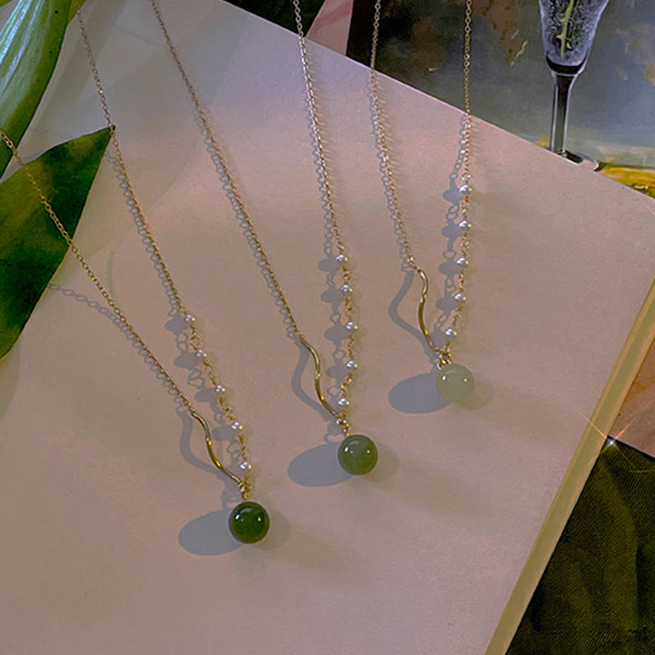 仏石天然和田翡翠パール幸運ビーズネックレスペンダント - image 14