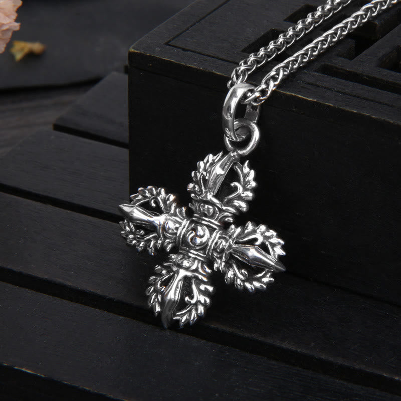 Buddha Stones925スターリングシルバー ダブルドルジェ ヴァジュラ スピリチュアルな強さのネックレスペンダント