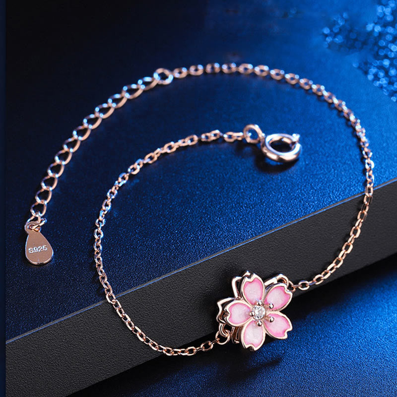 Buddha Stones925スターリングシルバー 桜の祝福チェーンブレスレット 回転リング - image 1