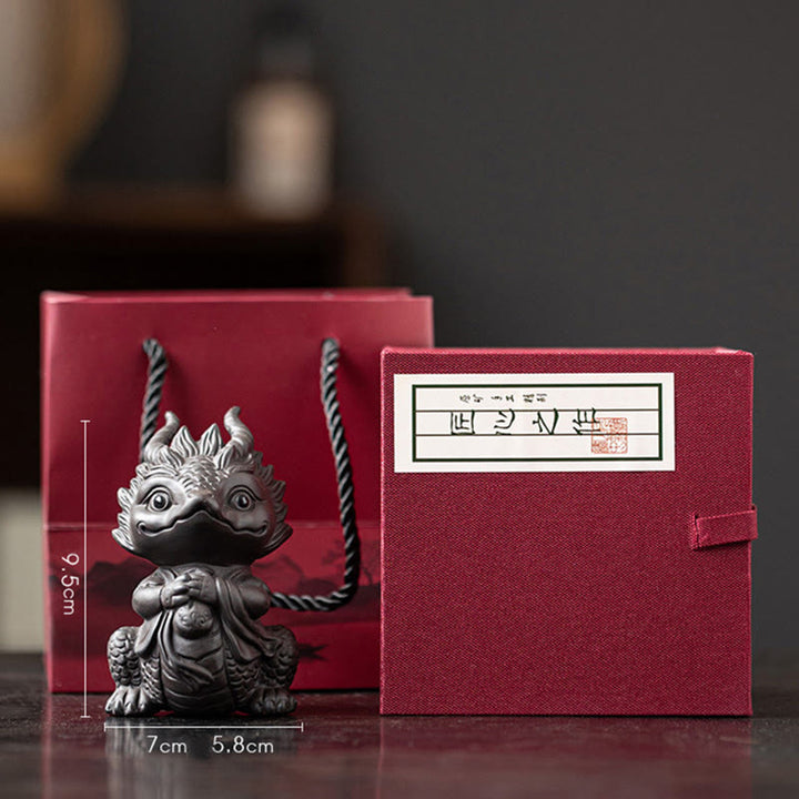 Buddha Stones幸運 龍 富 茶 ペット 紫 粘土 置物 装飾 - リトルドラゴンガール-ブラック（ギフトボックス） - image 25
