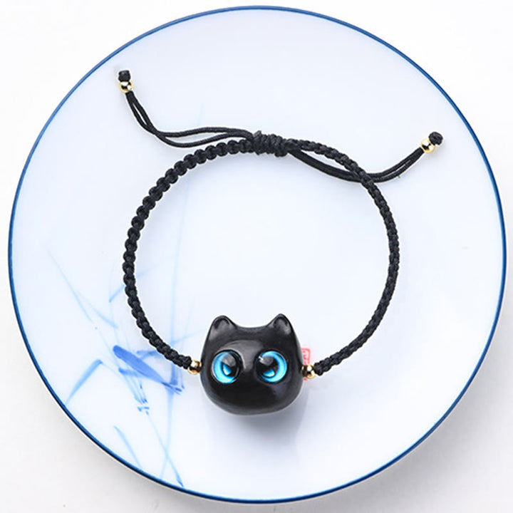 Buddha Stones小葉紫檀黒檀猫の頭モチーフを落ち着かせる 保護 編み込み ブレスレット - image 12