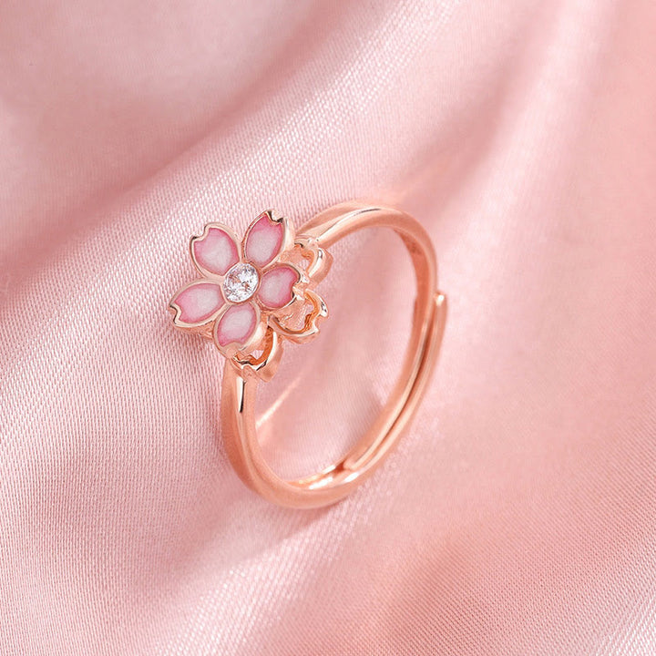 Buddha Stones925スターリングシルバー 桜の祝福チェーンブレスレット 回転リング