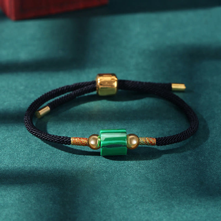 Buddha Stonesチベット ハンドメイド グリーンアベンチュリン レッドストーン マラカイト 幸運の守護 編み込みロープブレスレット