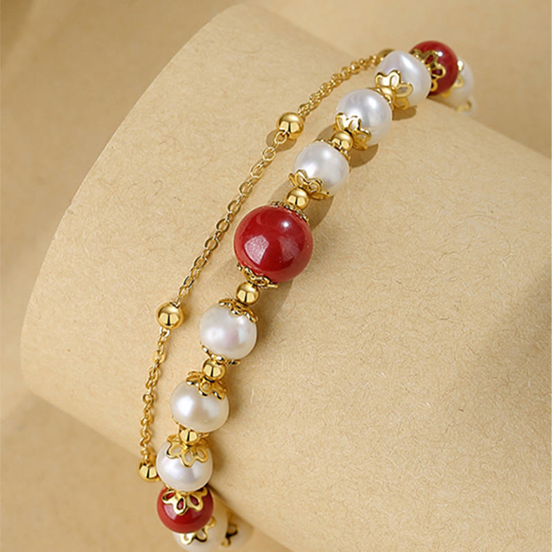 Buddha Stones925スターリングシルバー パール シナバー ウィズダムビーズ ダブルレイヤーチェーンブレスレット - image 7