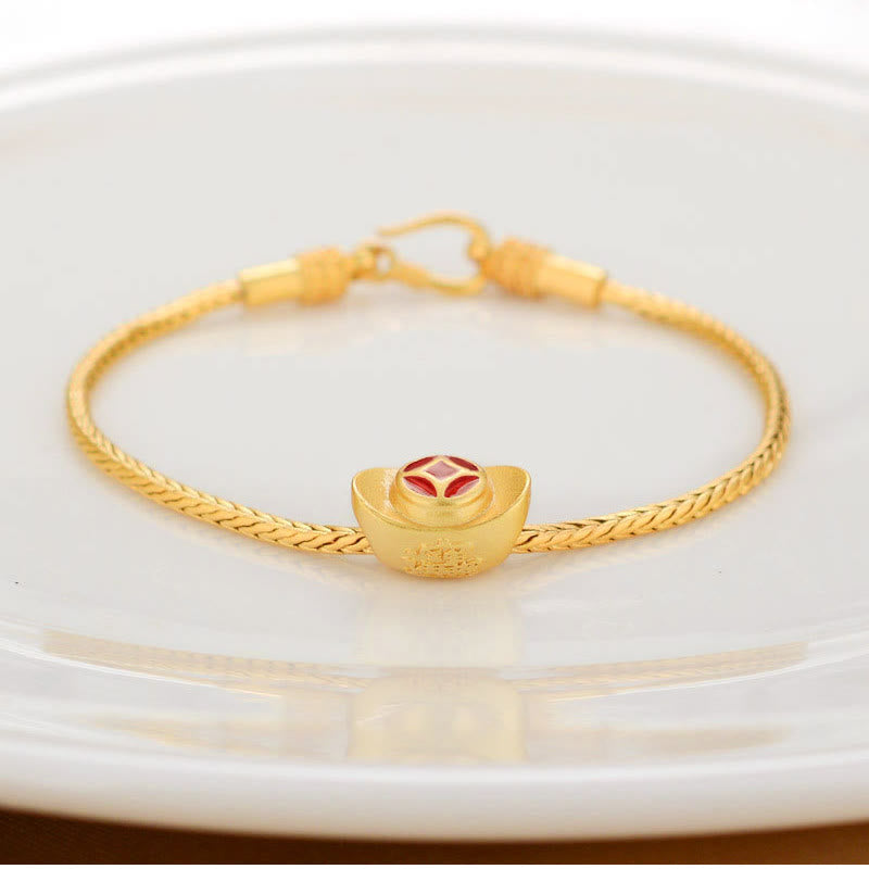 Buddha Stonesチベット 18K ゴールドオーム・マニ・パドメ・フム幸運の鯉キャラクター インゴット 銅貨 平和ブレスレット - 金塊 - image 6