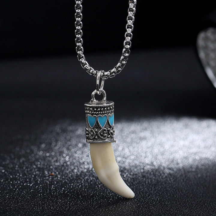 Buddha Stonesイミテーションウルフトゥース チタンスチール バランスネックレスペンダント
