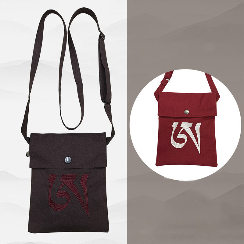 ハンドメイドOMマントラ刺繍入りスピリチュアルマインドプラクティスコットンクロスボディバッグショルダーバッグ携帯電話バッグ - image 9