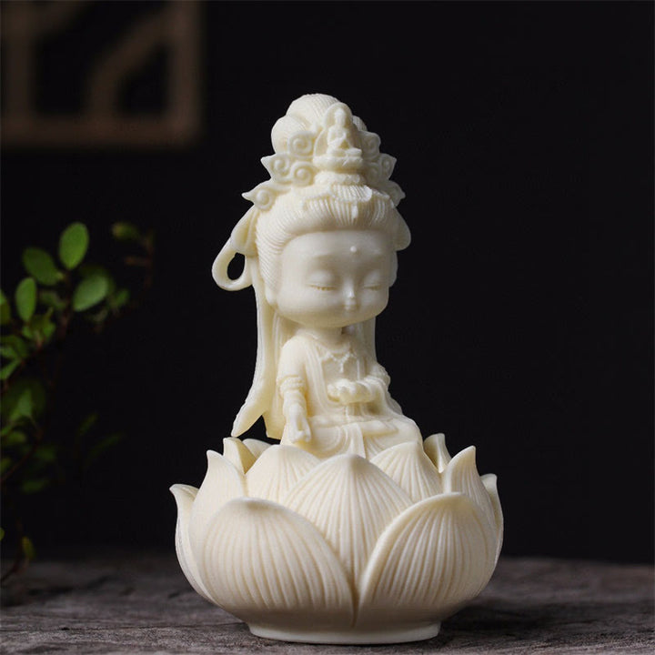 Buddha Stonesミニ象牙フルーツ観音観音菩薩蓮華富のデスク装飾