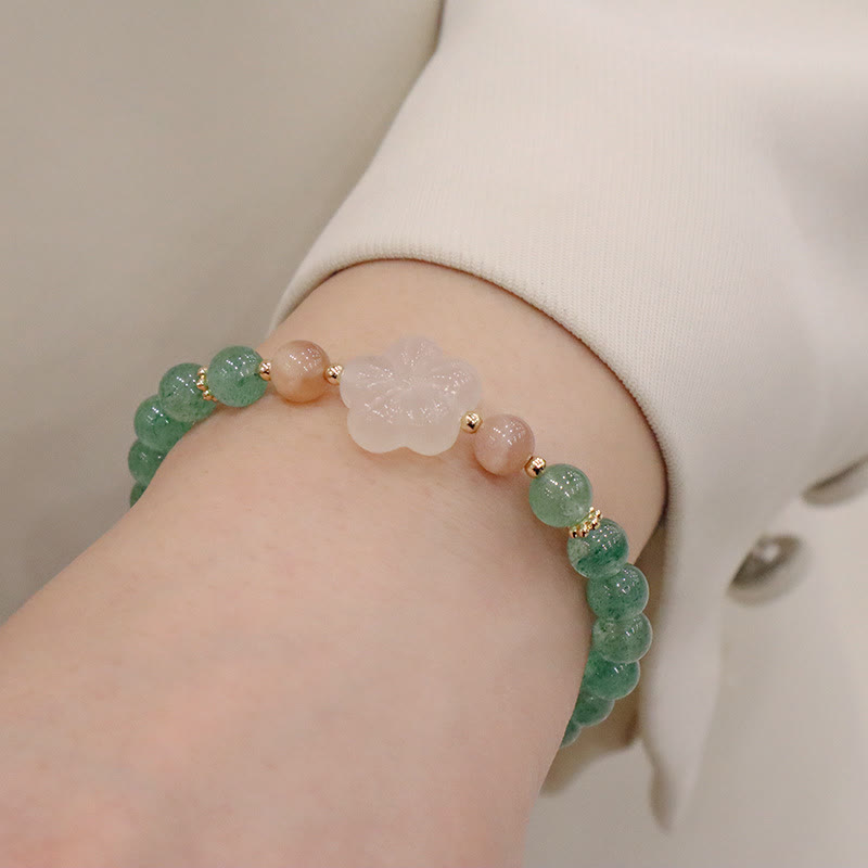 Buddha Stones天然グリーンストロベリークォーツ カルセドニーフラワー 感謝ブレスレット