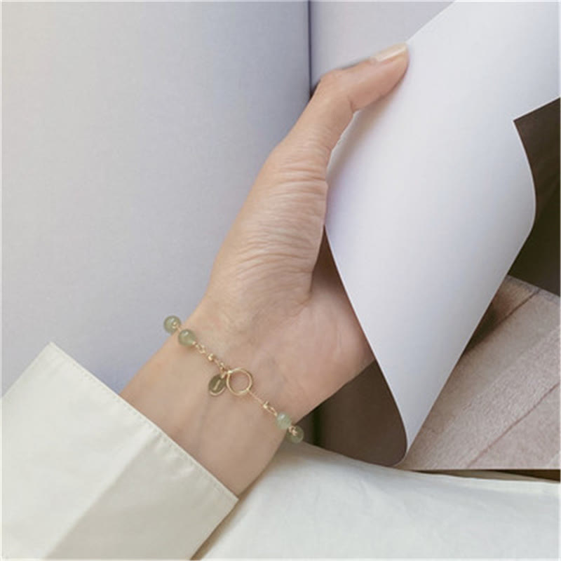 14Kゴールドメッキ和田翡翠ビーズ繁栄チェーンブレスレット