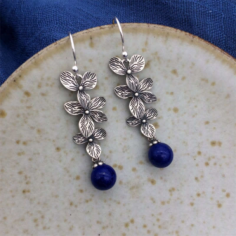 Buddha Stones 925スターリングシルバー ターコイズ ラズライト フラワーリーフ セレニティ プロテクション フックドロップ ダングル イヤリング - ラズライト&925スターリングシルバー - image 10