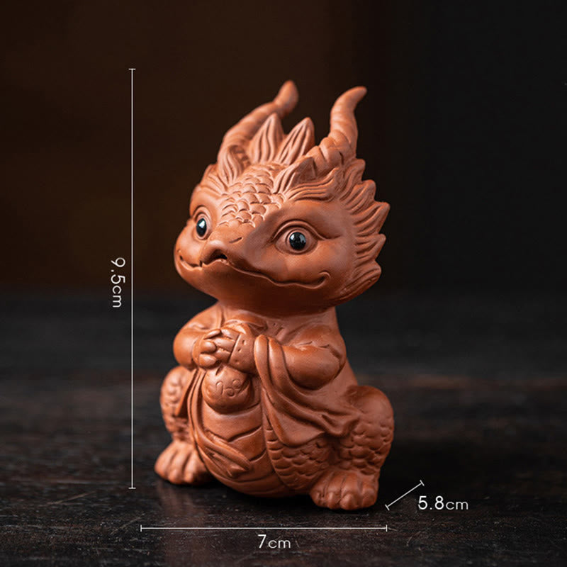 Buddha Stones幸運 龍 富 茶 ペット 紫 粘土 置物 装飾 - リトルドラゴンガール ブラウン 7*5.8*9.5cm - image 4