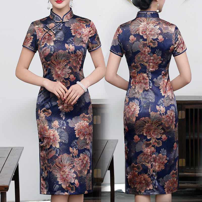 Buddha Stonesレトロ花蓮牡丹羽プリントチャイナドレスレディースチャイナドレス - 紫の蓮 - US16、 UK/AU20、 EU48 (5XL) - image 13