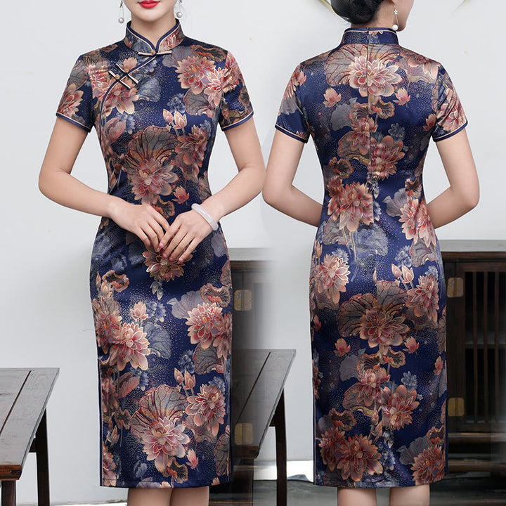 Buddha Stonesレトロ花蓮牡丹羽プリントチャイナドレスレディースチャイナドレス - 紫の蓮 - US16、 UK/AU20、 EU48 (5XL) - image 13