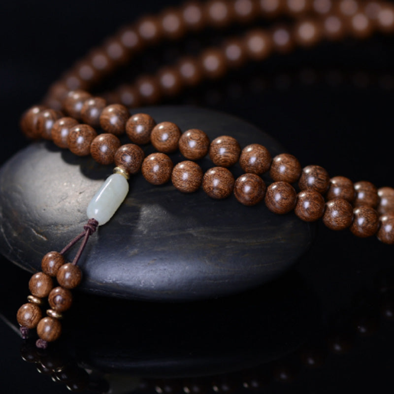 Buddha Stones 108 個入りMalaビーズ ローズウッド 翡翠 カームブレスレット