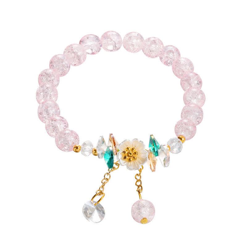 Buddha Stonesのシンプルなデザインの花のチャームガラスビーズブレスレット