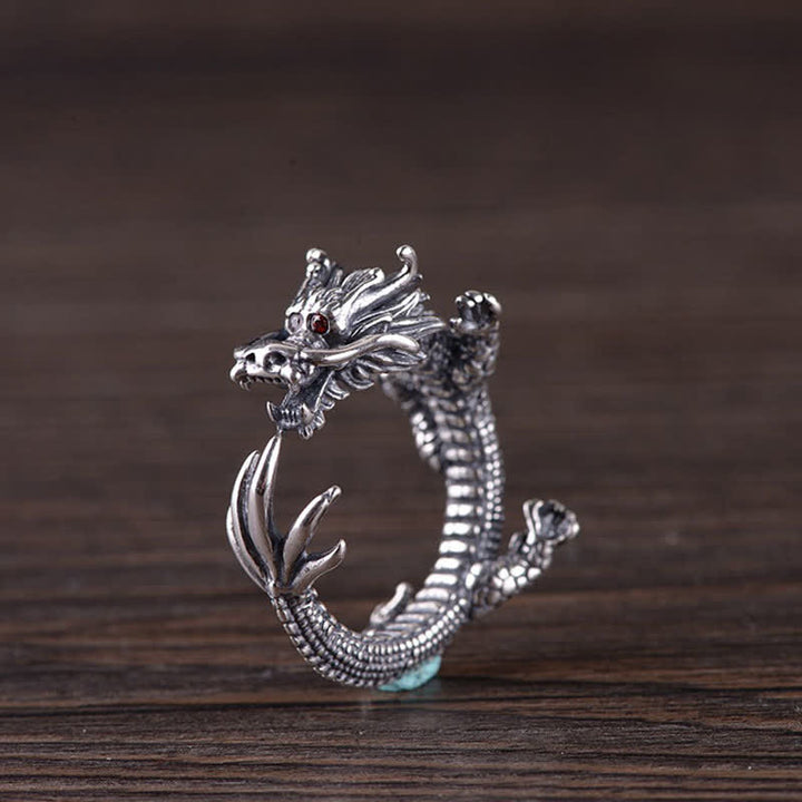 Buddha Stones925スターリングシルバー ドラゴン 幸運の守護リング - image 4