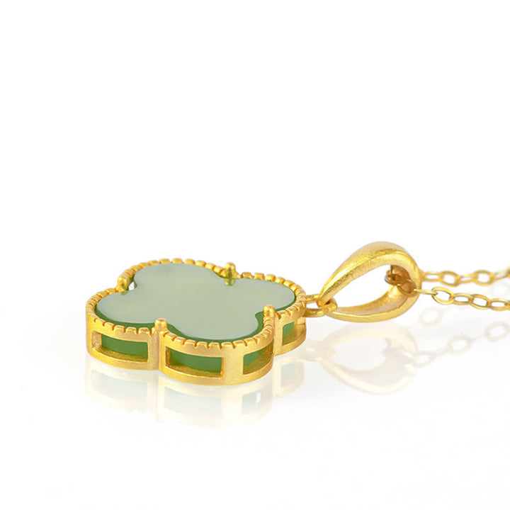 Buddha Stones 925スターリングシルバー 天然和田翡翠 幸運の四つ葉のクローバーネックレスペンダント - image 3