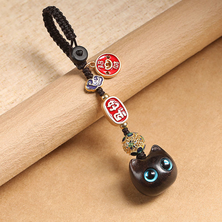 Buddha Stones黒檀の良い雲 平和 キーホルダー 携帯電話 吊り下げ装飾 - 青い目の猫 - キーホルダー - image 10