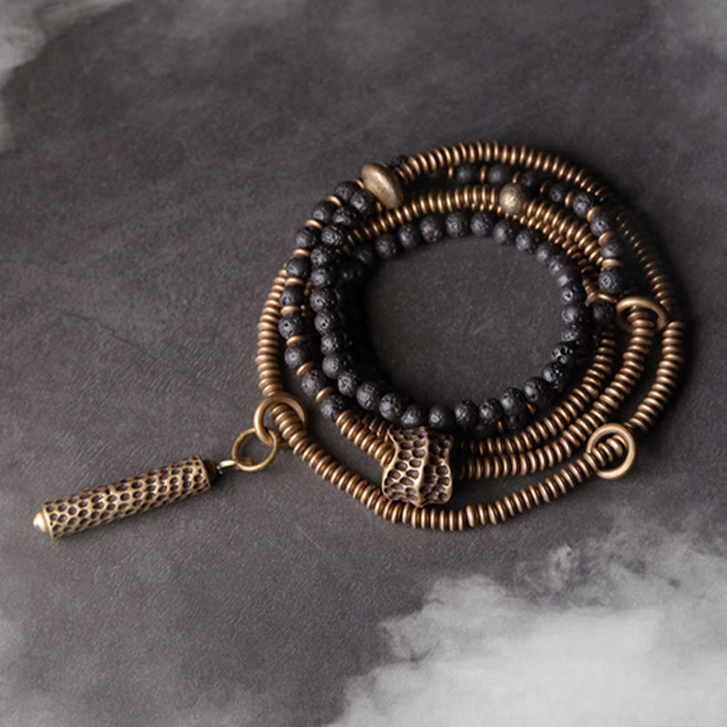 Buddha Stonesヴィンテージ 溶岩石 真鍮 銅 ヒーリング 多層ブレスレット - 17～17.5cm - image 0