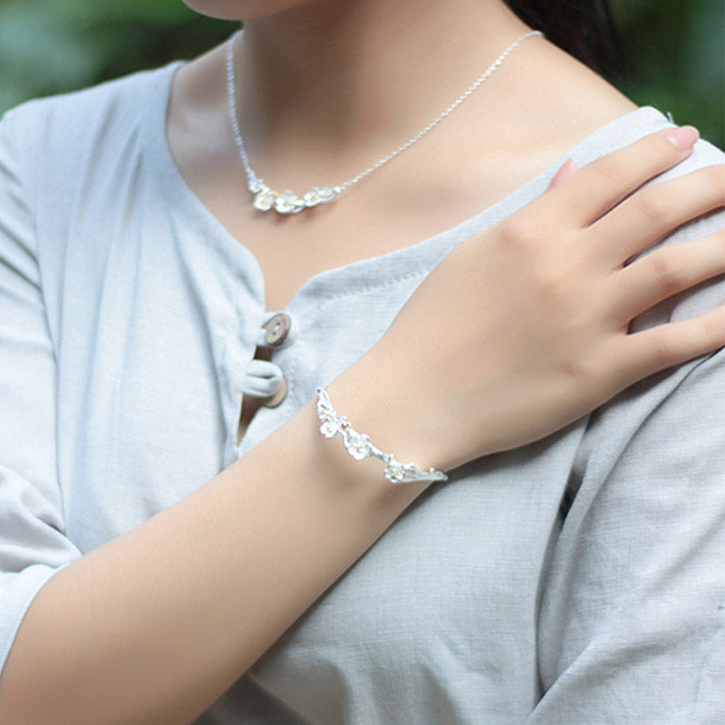 Buddha Stones925スターリングシルバー プラムフラワー 祝福ブレスレット 調節可能バングル - image 10