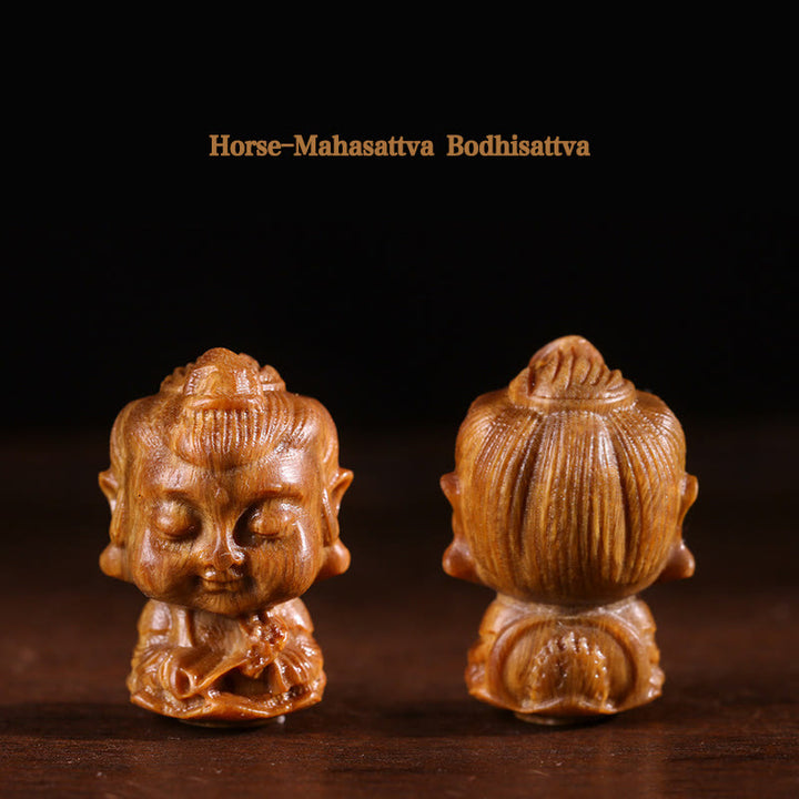 十二支誕生仏、緑の白檀の蓮の彫刻、ポジティブな家の装飾 - 馬摩訶薩菩薩 - image 8