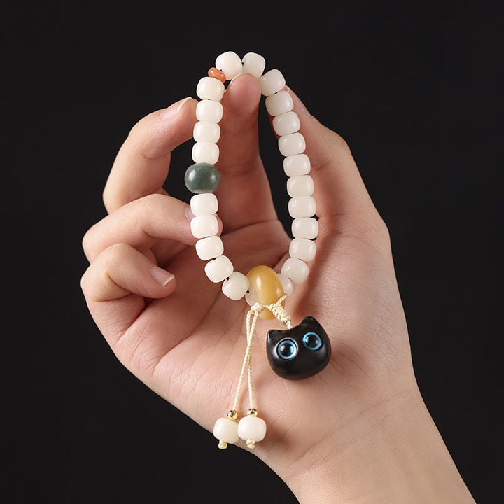 Buddha Stones天然菩提樹 アフリカンブラックウッド 愛らしい猫のチャーム 平和と調和のブレスレット - image 8
