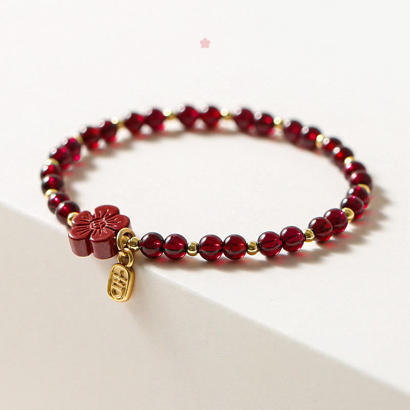 Buddha Stones14Kゴールド 天然ガーネット 辰砂 フラワー カームブレスレット - image 3