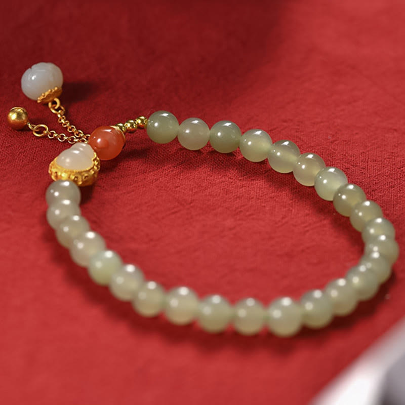 925スターリングシルバーの和田翡翠ひょうたんと蓮の豊穣の幸運ブレスレット - image 8