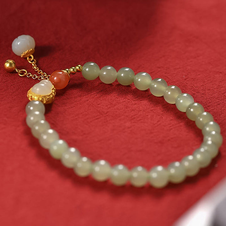 925スターリングシルバーの和田翡翠ひょうたんと蓮の豊穣の幸運ブレスレット - image 8